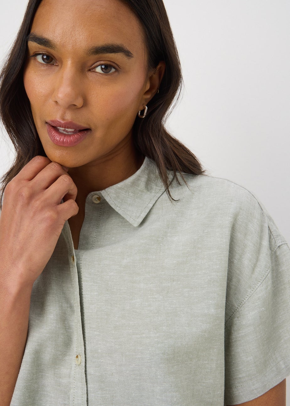 Green Linen Blend Box Shirt