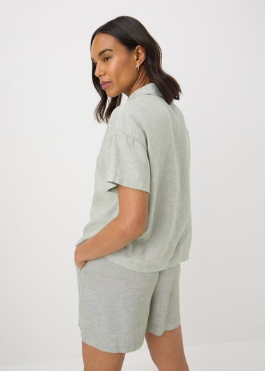 Green Linen Blend Box Shirt