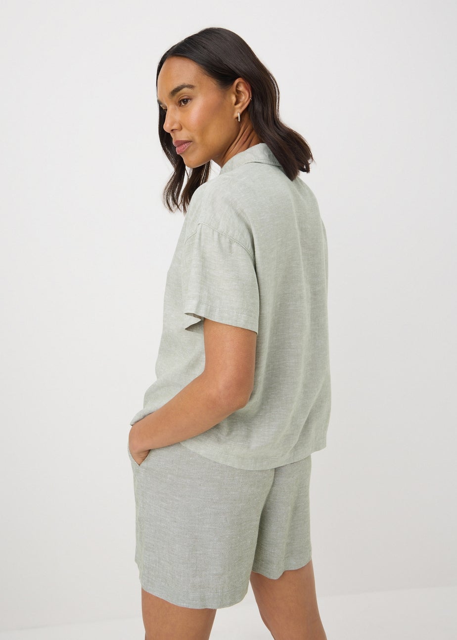 Green Linen Blend Box Shirt