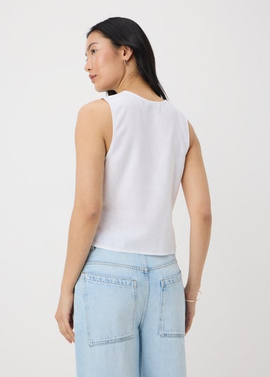 White Linen Blend Button Up Vest Top