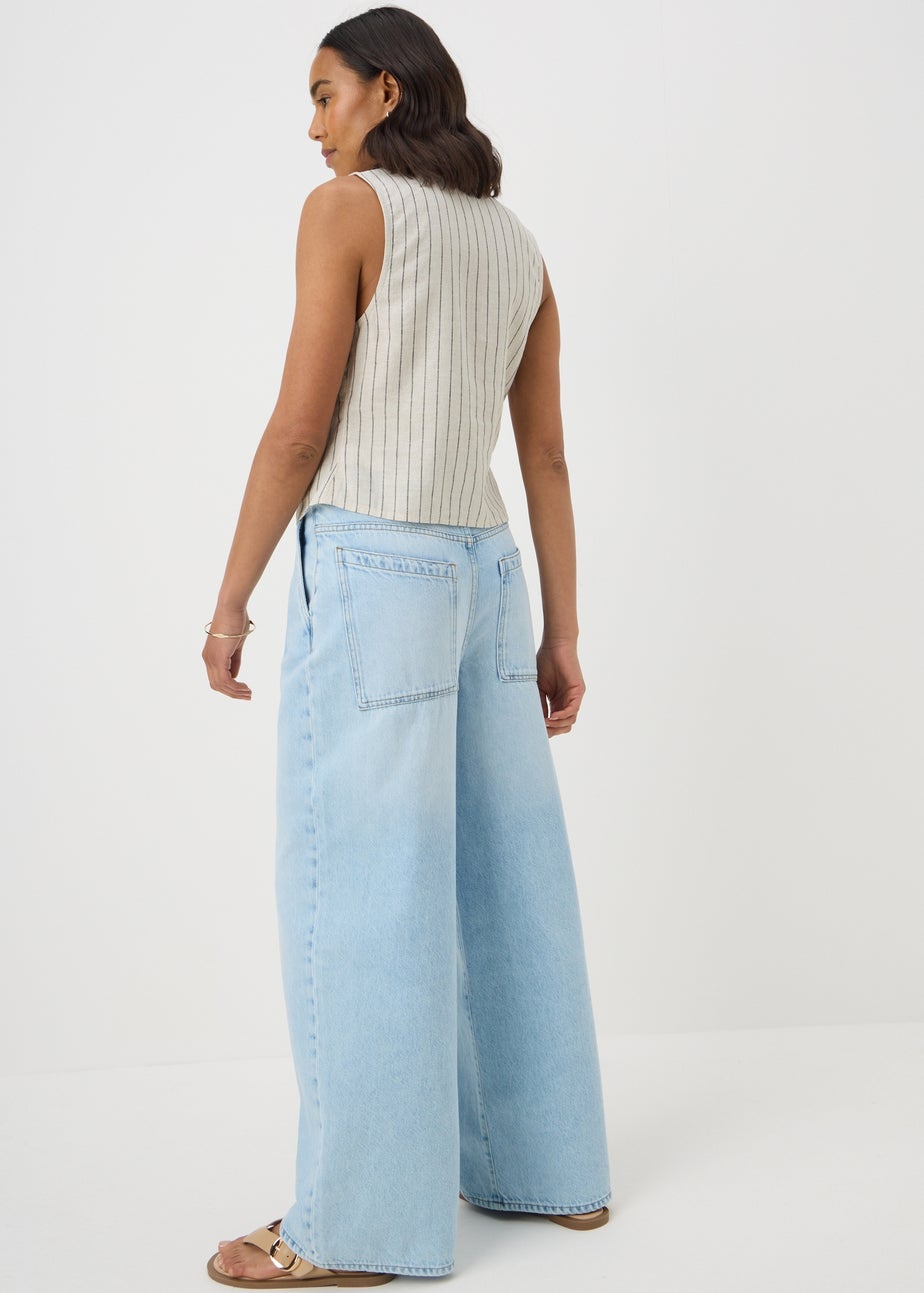 Stone Linen Blend Stripe Waistcoat