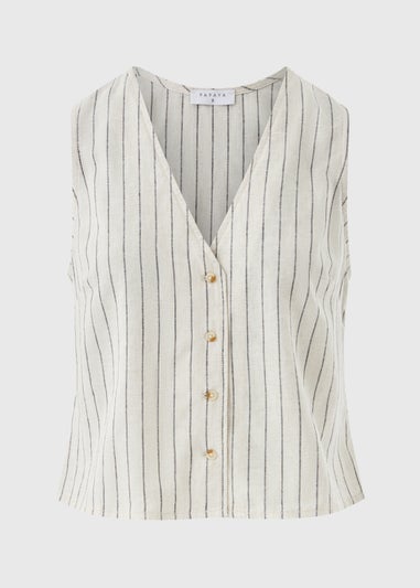 Stone Linen Blend Stripe Waistcoat