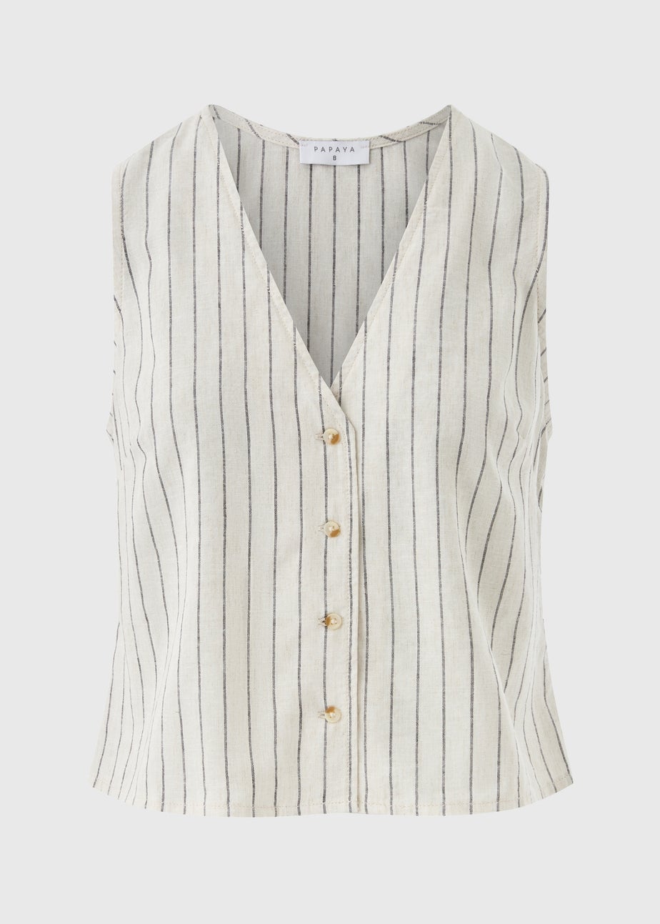 Stone Linen Blend Stripe Waistcoat