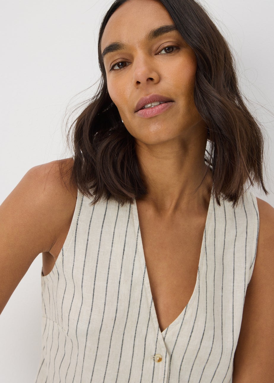 Stone Linen Blend Stripe Waistcoat