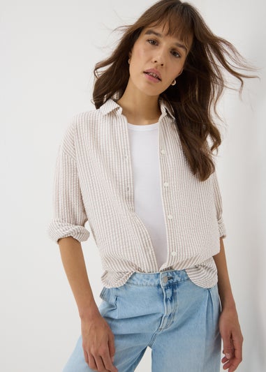 Stone Stripe Seersucker Cotton Shirt