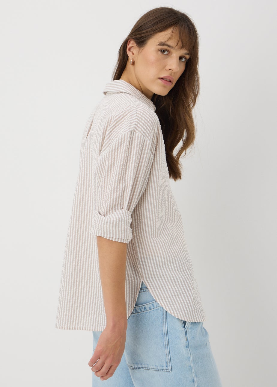 Stone Stripe Seersucker Cotton Shirt