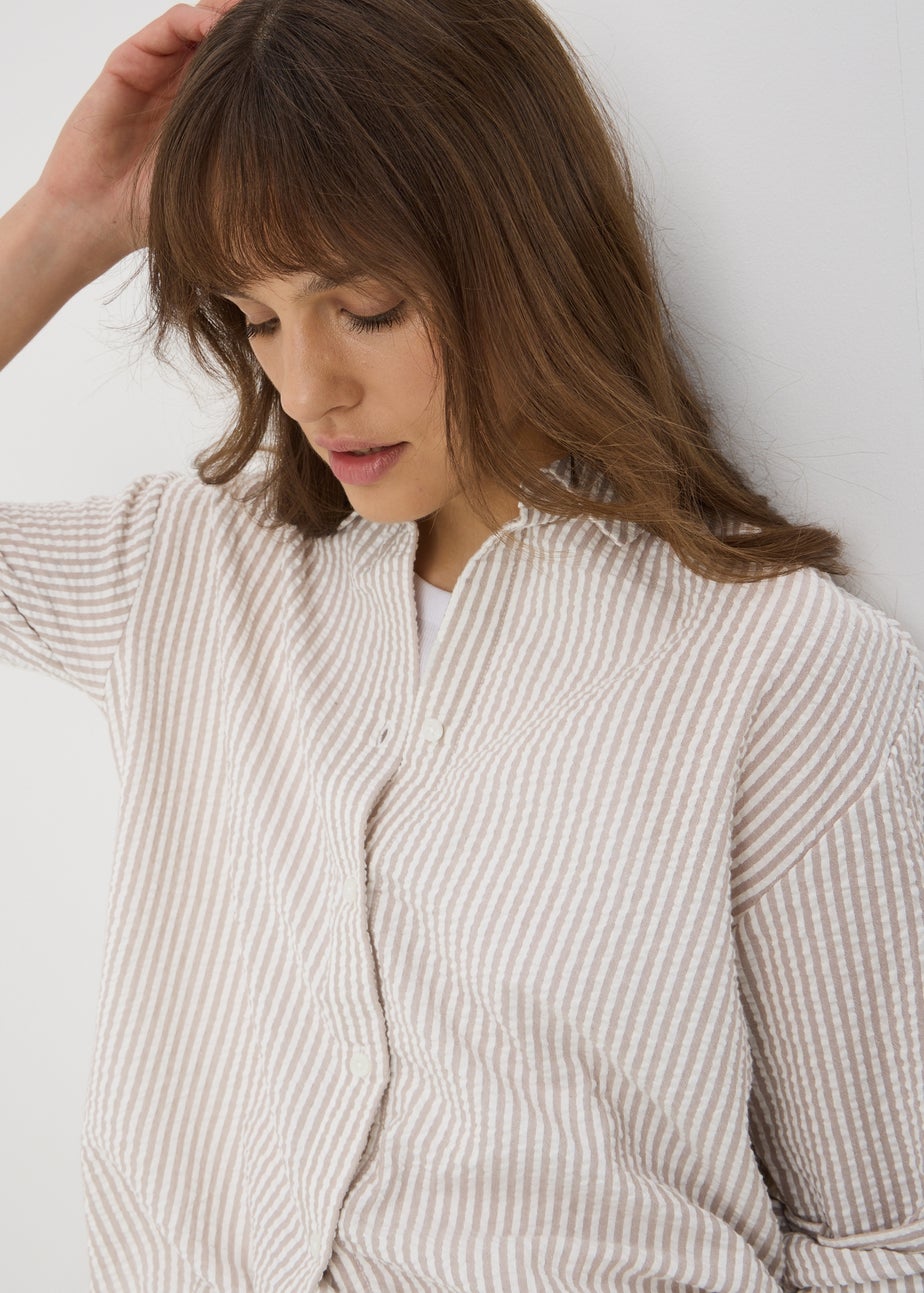 Stone Stripe Seersucker Cotton Shirt