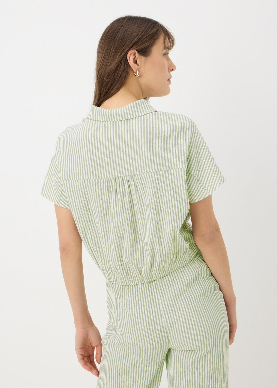 Green Co Ord Stripe Tie Front Shirt