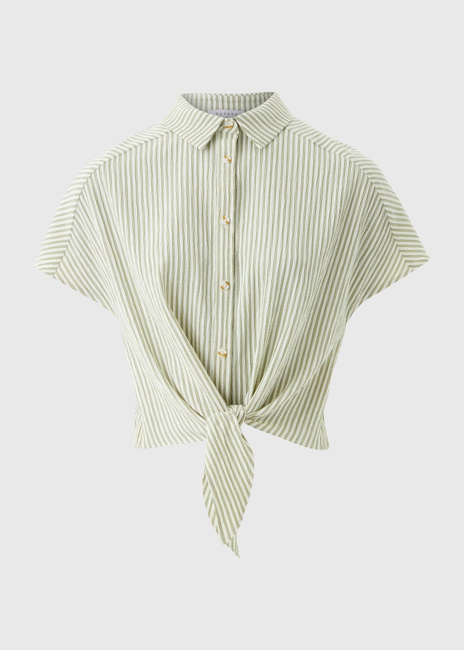 Green Co Ord Stripe Tie Front Shirt