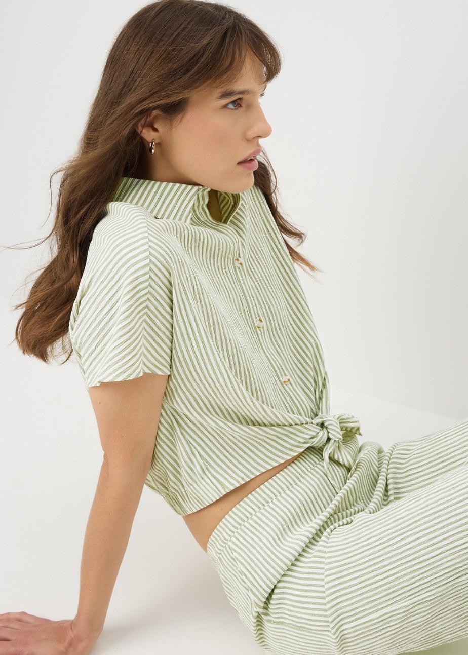 Green Co Ord Stripe Tie Front Shirt
