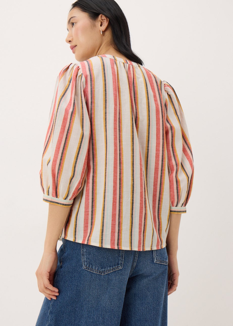 Cream Linen Blend Stripe 3/4 Sleeve Blouse