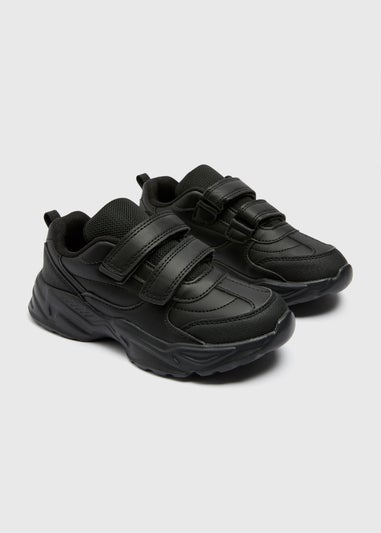 Boys Black Scuff Resistant Casual School Trainers (Younger 9-Older 6)