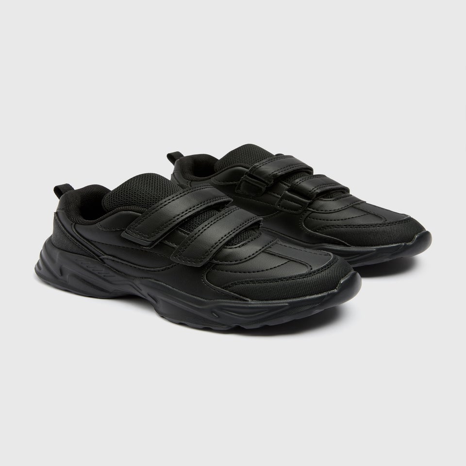 Boys Black Scuff Resistant Casual School Trainers (Younger 9-Older 6)