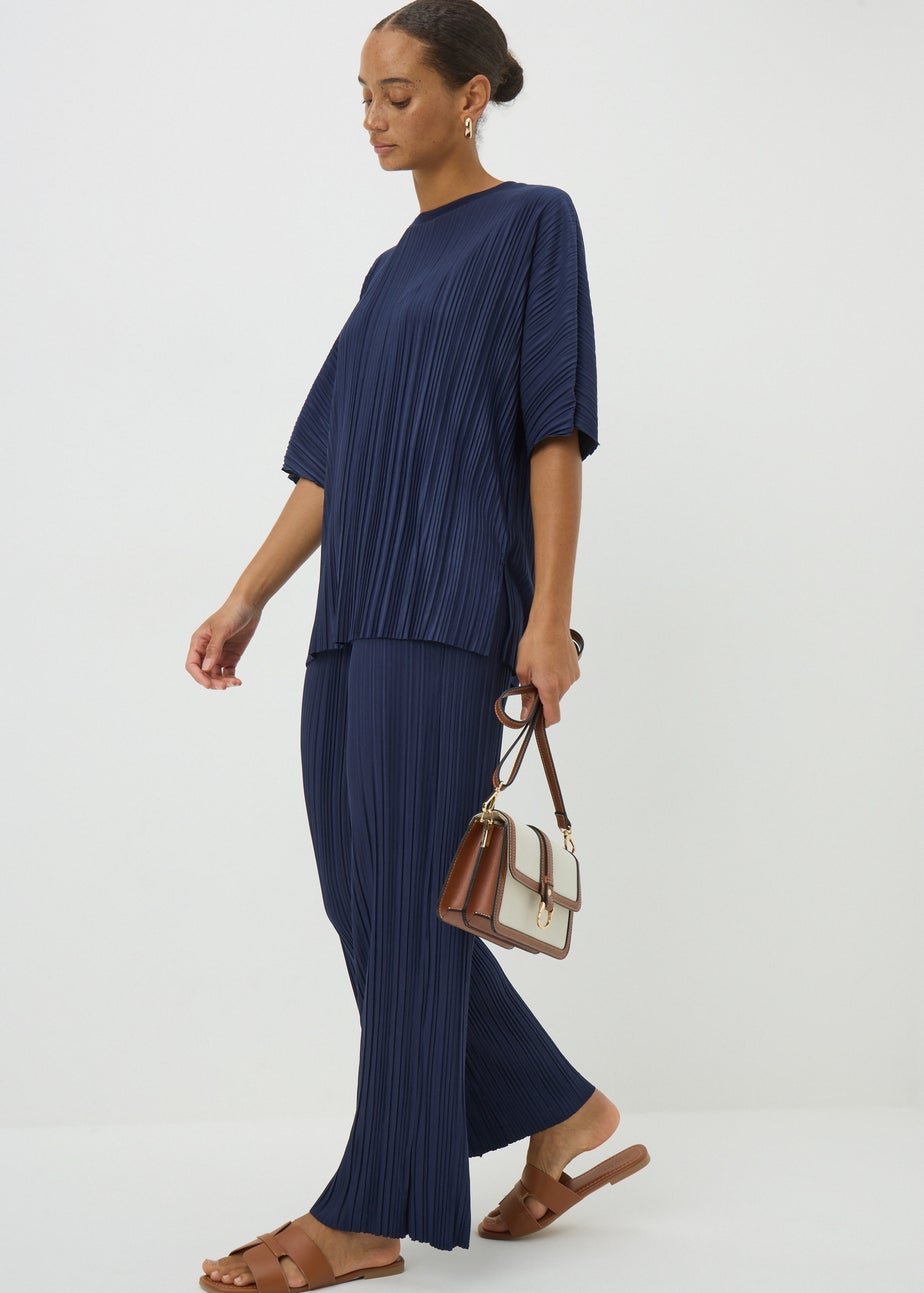Navy Plisse Co Ord Trousers