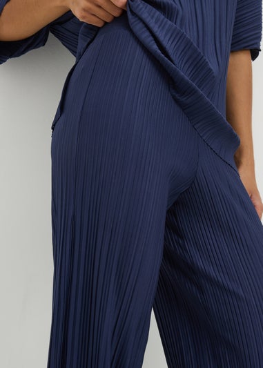 Navy Plisse Co Ord Trousers