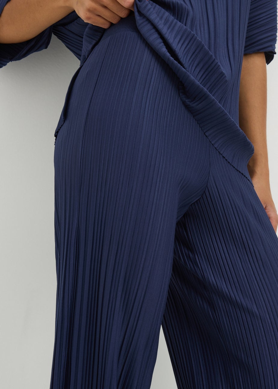 Navy Plisse Co Ord Trousers