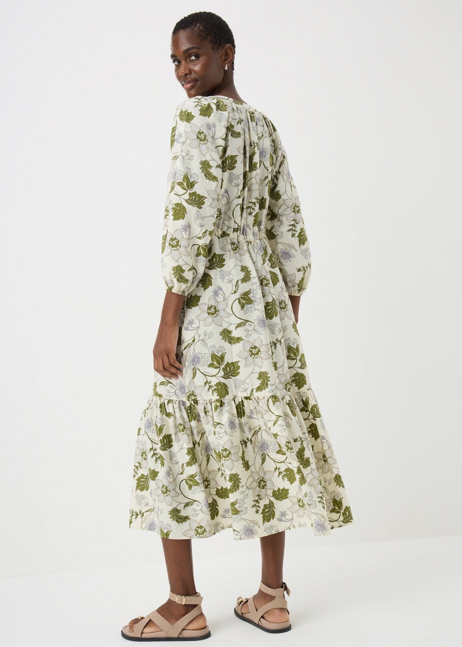 Green Floral Raglan Midi Shirt Dress