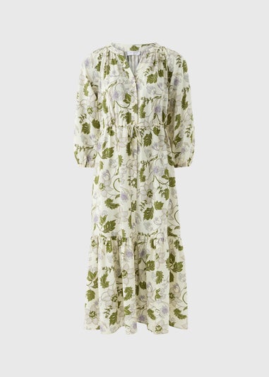 Green Floral Raglan Midi Shirt Dress