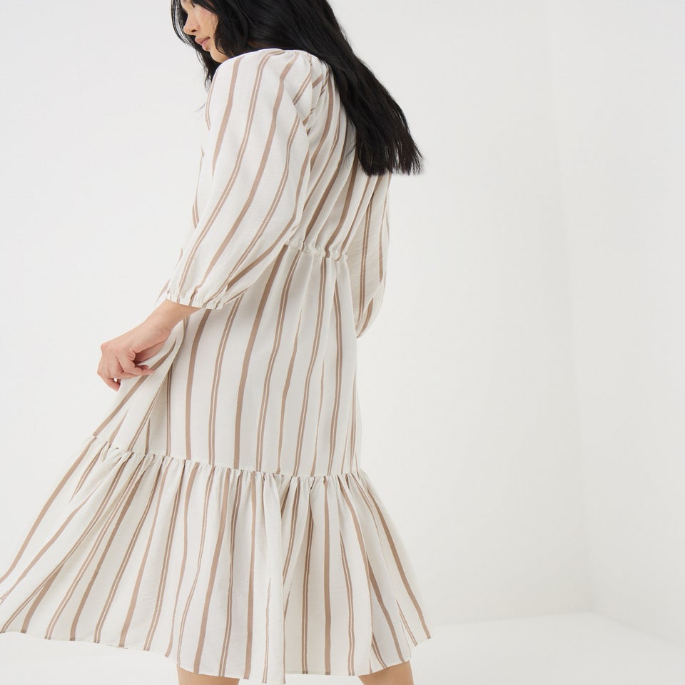 Taupe Stripe Raglan Midi Shirt Dress