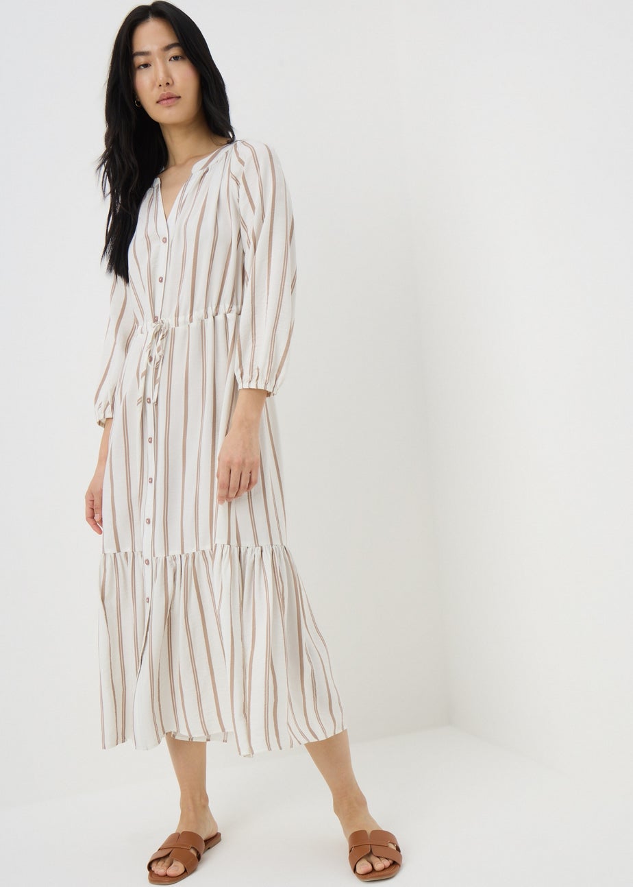 Taupe Stripe Raglan Midi Shirt Dress