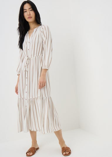 Taupe Stripe Raglan Midi Shirt Dress