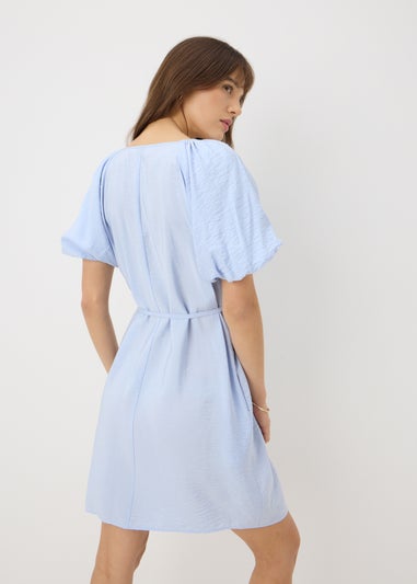 Blue Puff Sleeve Mini Dress