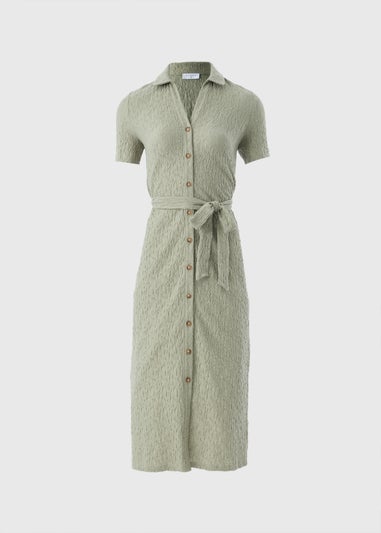 Khaki Textured Shirt Midi Dress