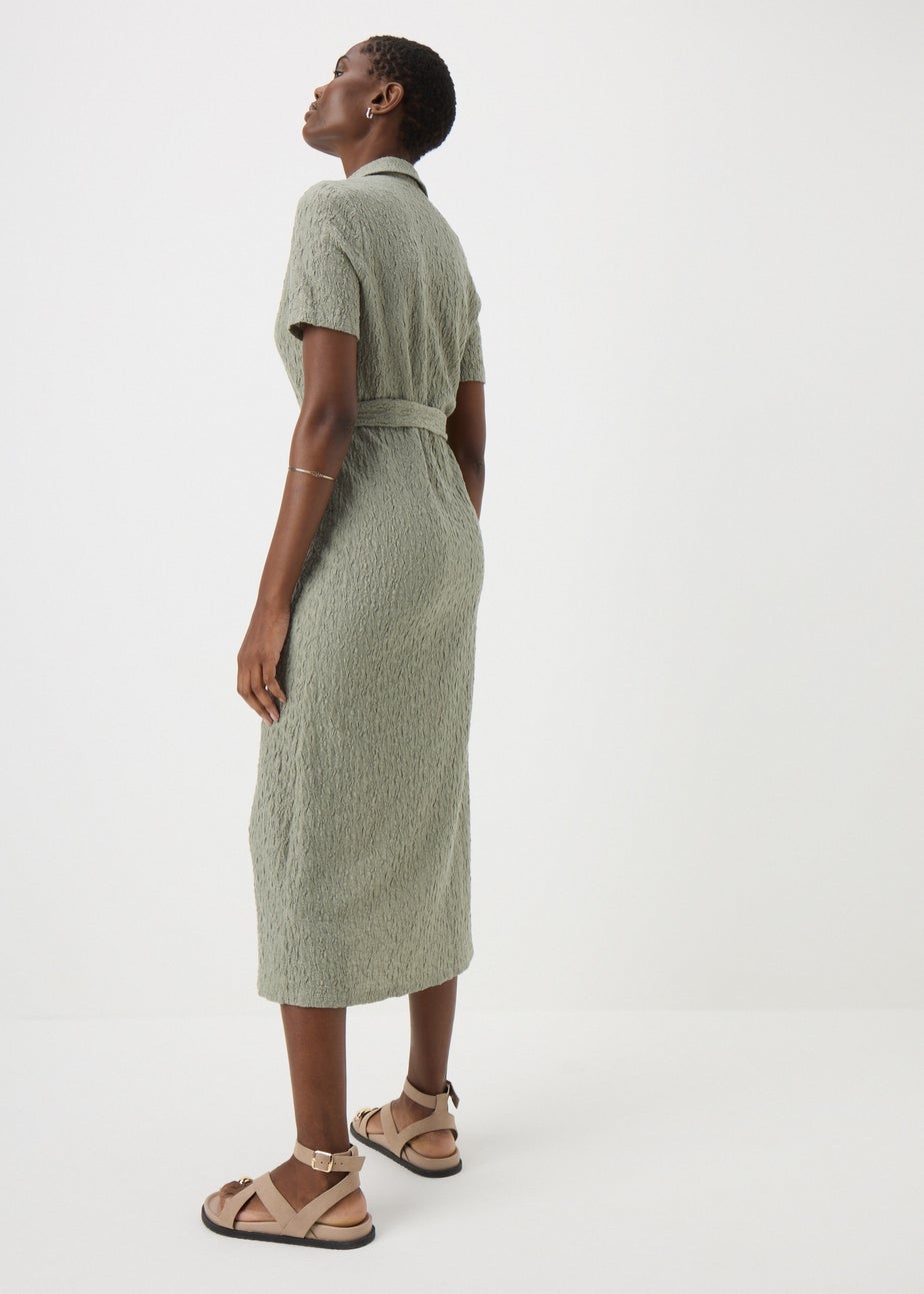 Khaki Textured Shirt Midi Dress