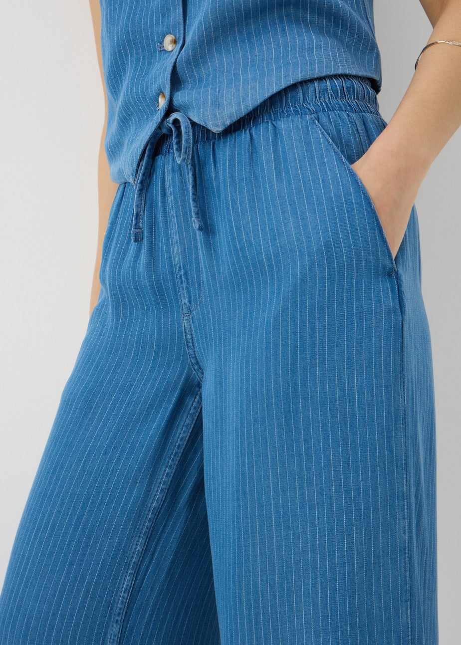 Blue Denim Pinstripe Wide Leg Co Ord Trousers
