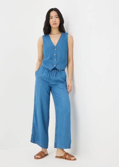 Blue Denim Pinstripe Wide Leg Co Ord Trousers