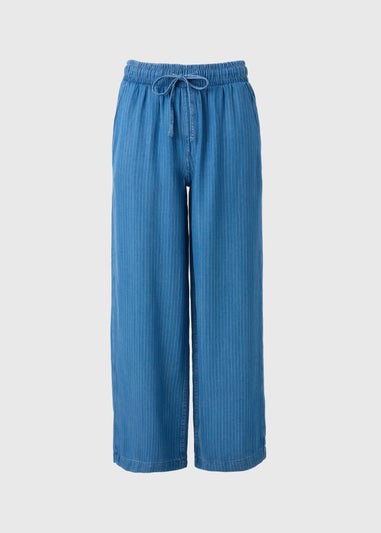 Blue Denim Pinstripe Wide Leg Co Ord Trousers