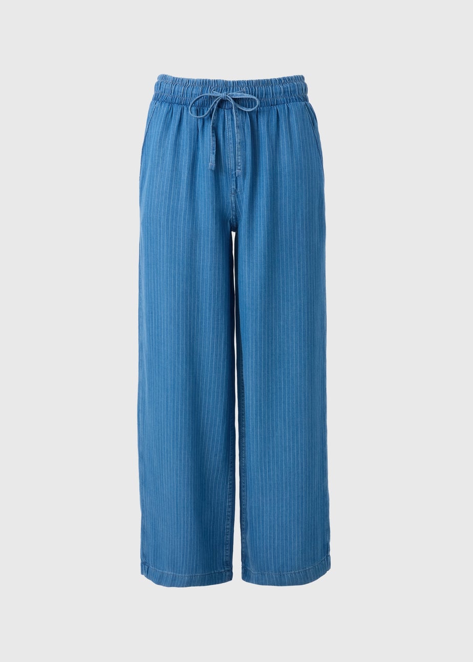 Blue Denim Pinstripe Wide Leg Co Ord Trousers