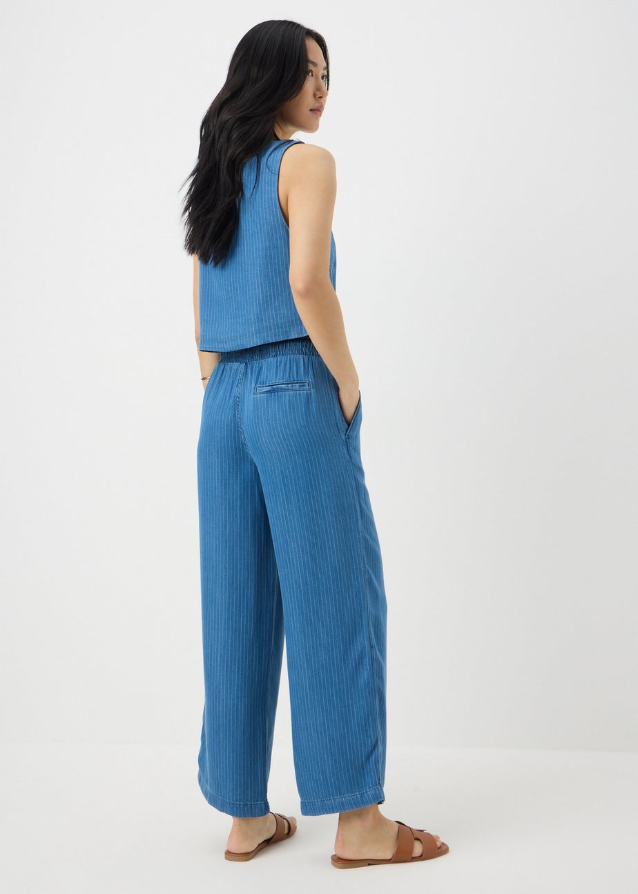Blue Denim Pinstripe Wide Leg Co Ord Trousers