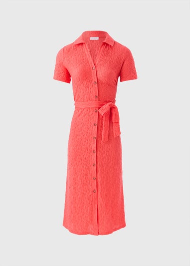 Coral Textured Shirt Midi Dress