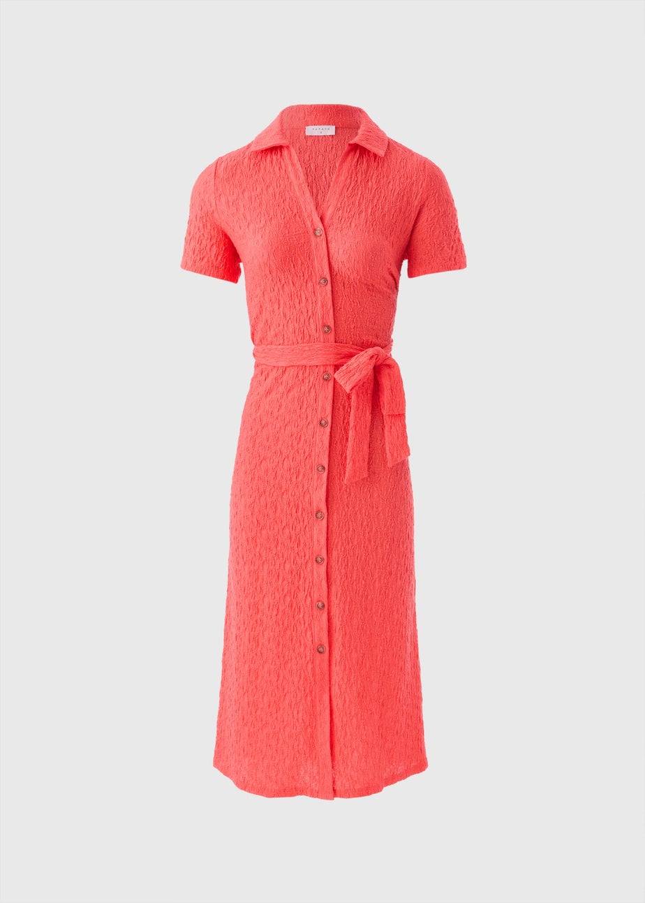 Coral Textured Shirt Midi Dress