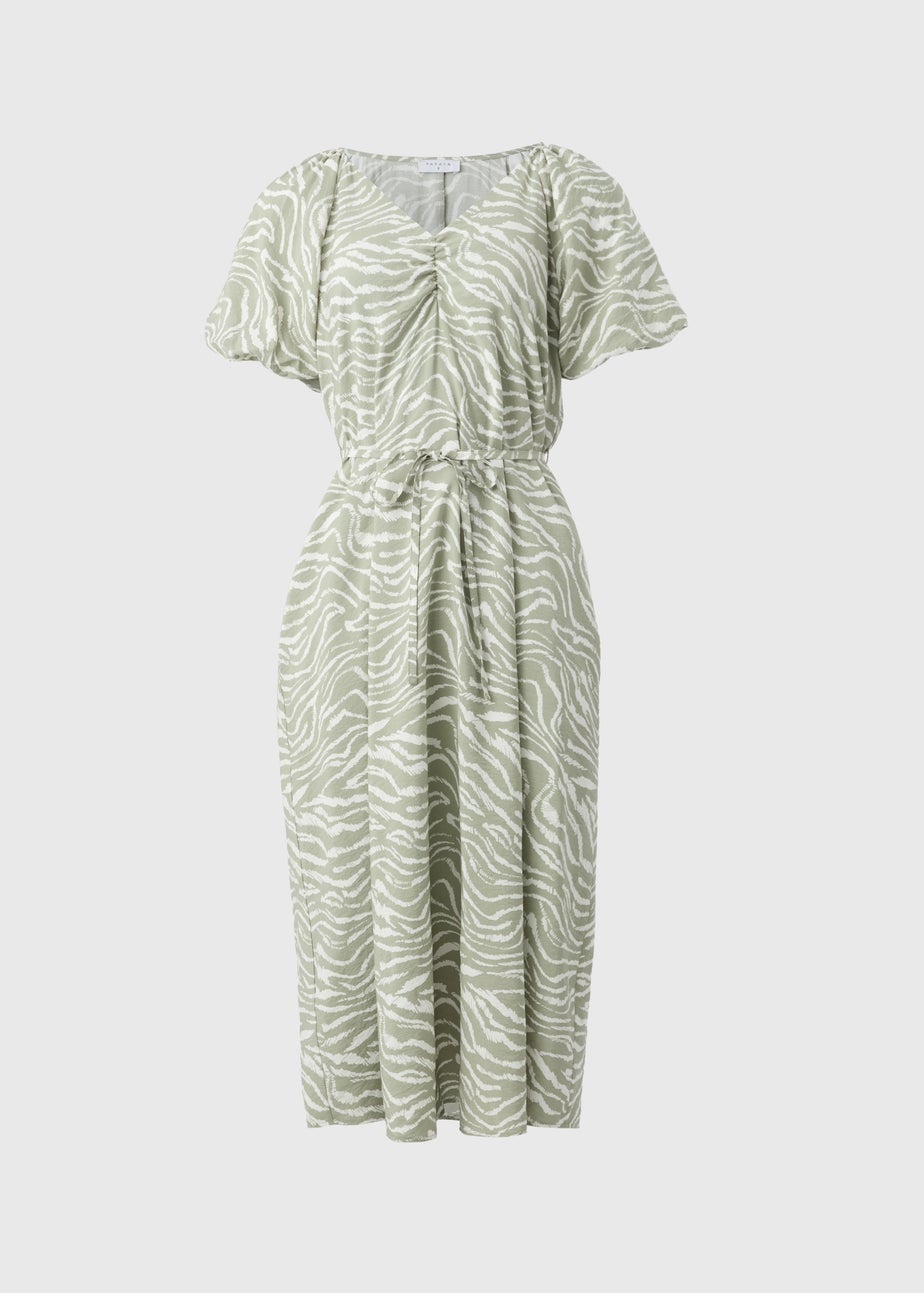 Sage Green Zebra Tie Waist Midi Dress