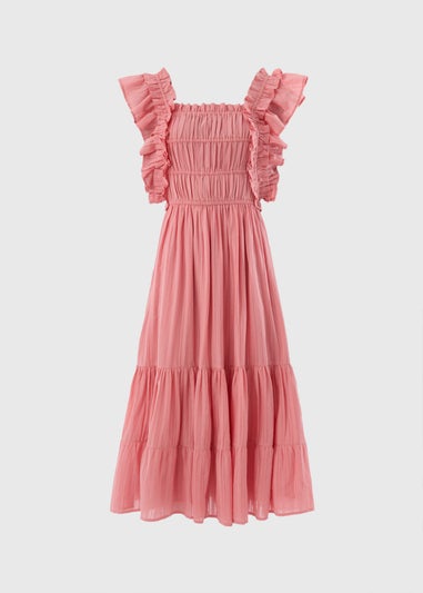 Pink Frill Midi Dress