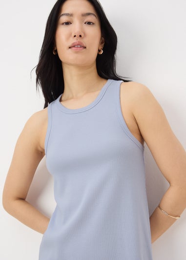 Pale Blue Ribbed Racer Back Midi Dress
