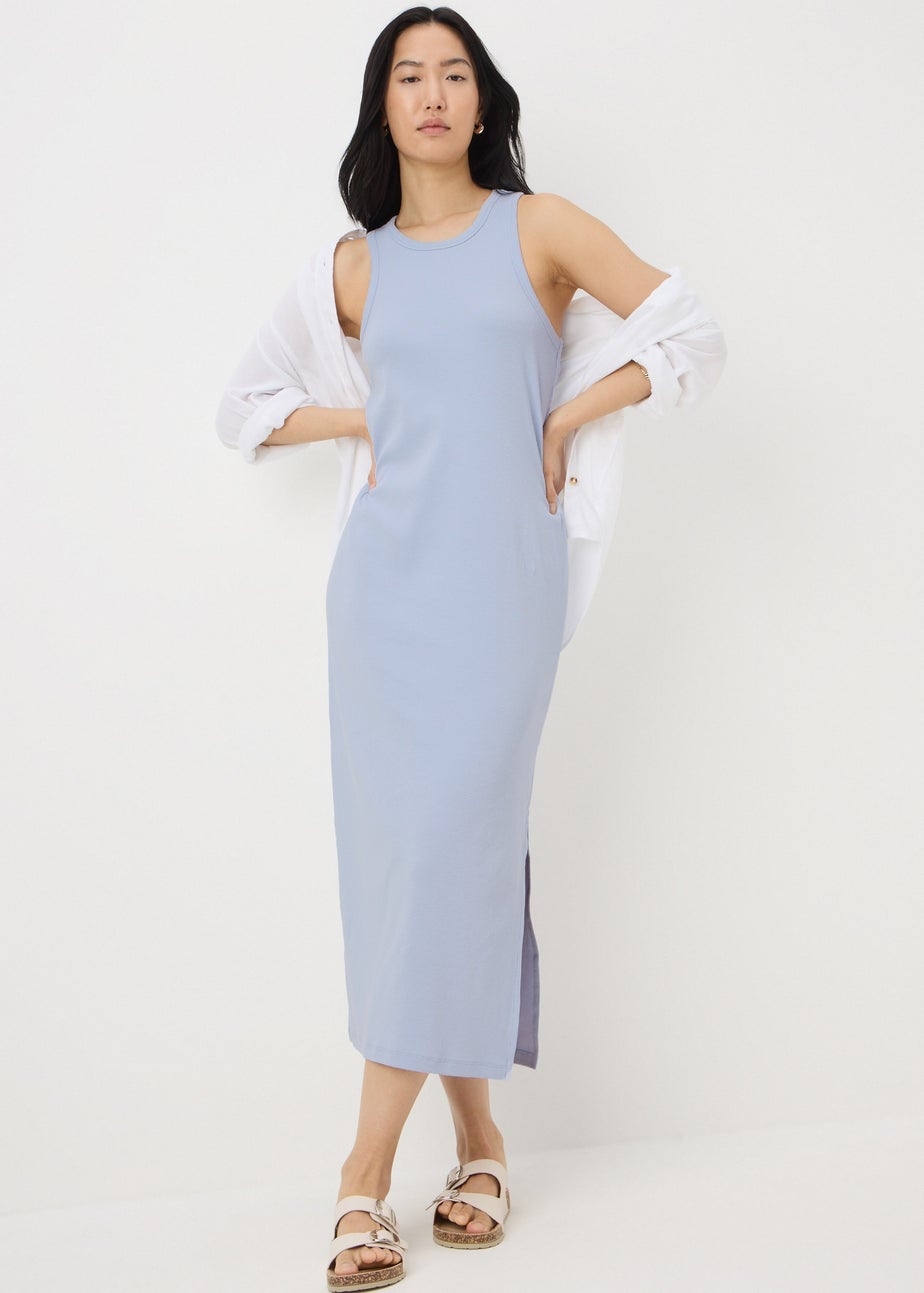 Pale Blue Ribbed Racer Back Midi Dress