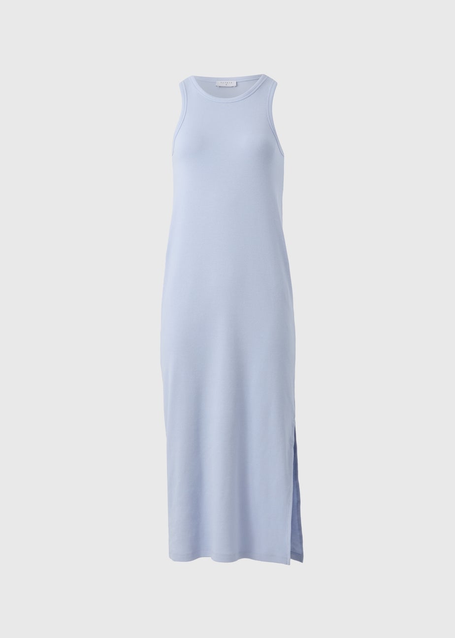 Pale Blue Ribbed Racer Back Midi Dress