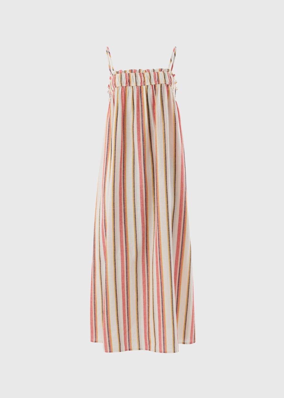 Stone Linen Blend Stripe Trapeze Cami Maxi Dress