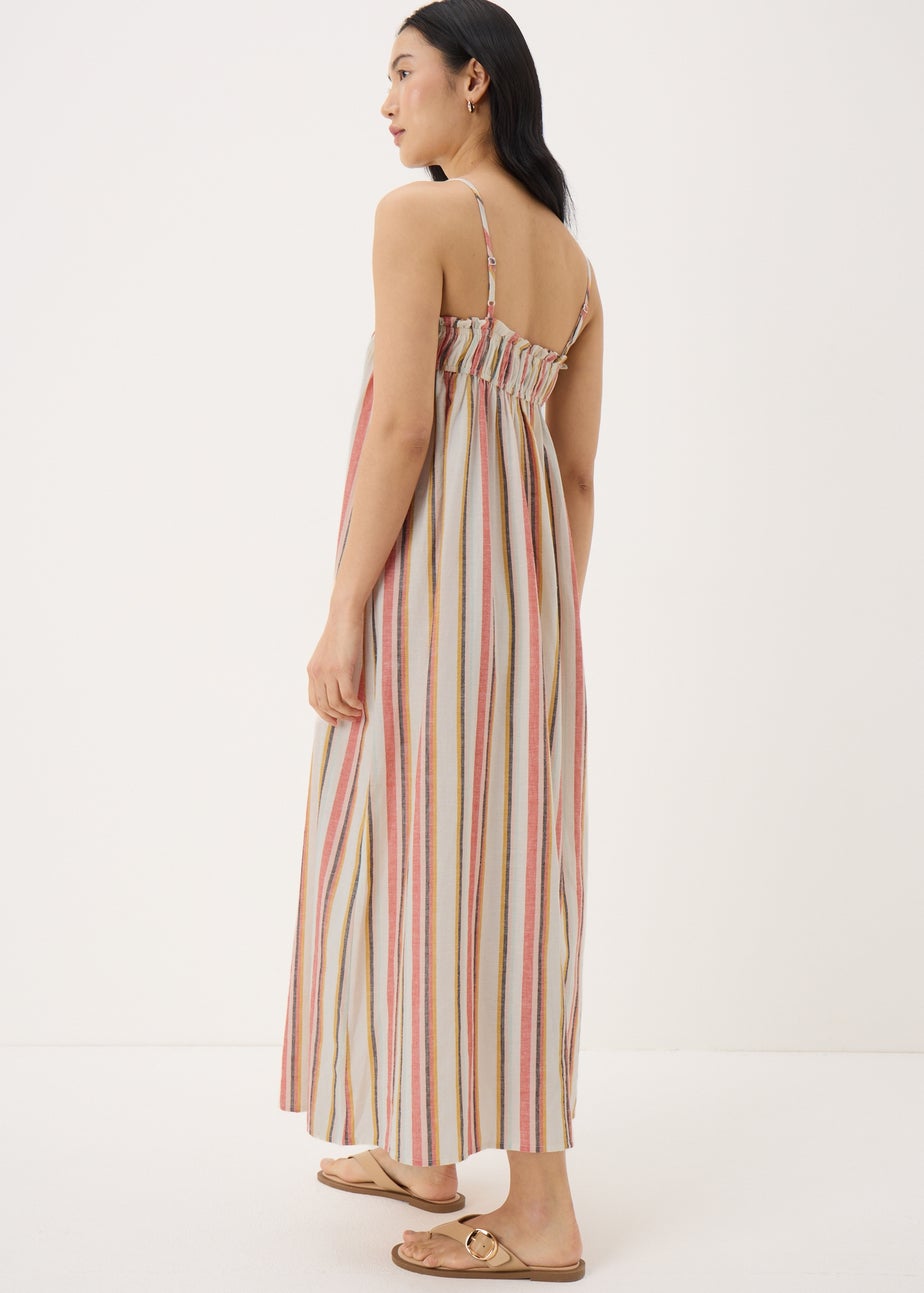 Stone Linen Blend Stripe Trapeze Cami Maxi Dress