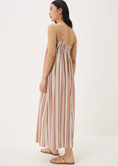 Stone Linen Blend Stripe Trapeze Cami Maxi Dress