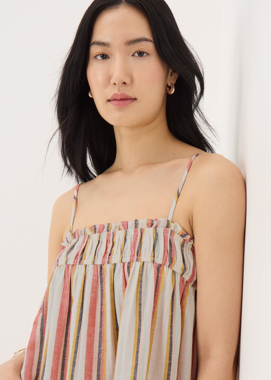 Stone Linen Blend Stripe Trapeze Cami Maxi Dress