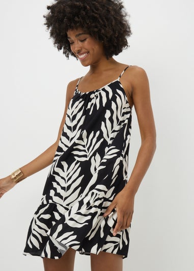 Black Monochrome Leaf Print Cami Mini Dress