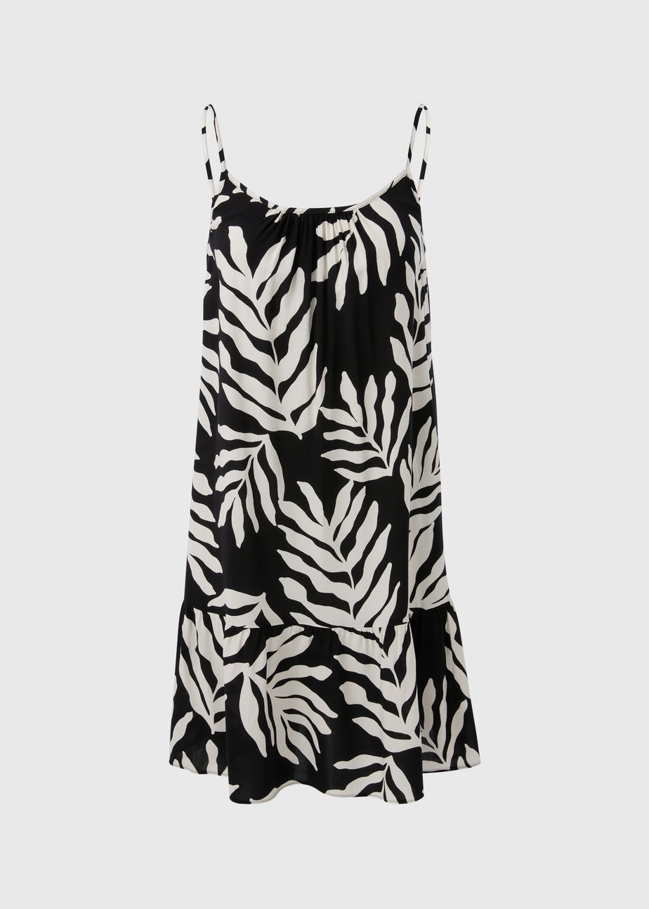 Black Monochrome Leaf Print Cami Mini Dress