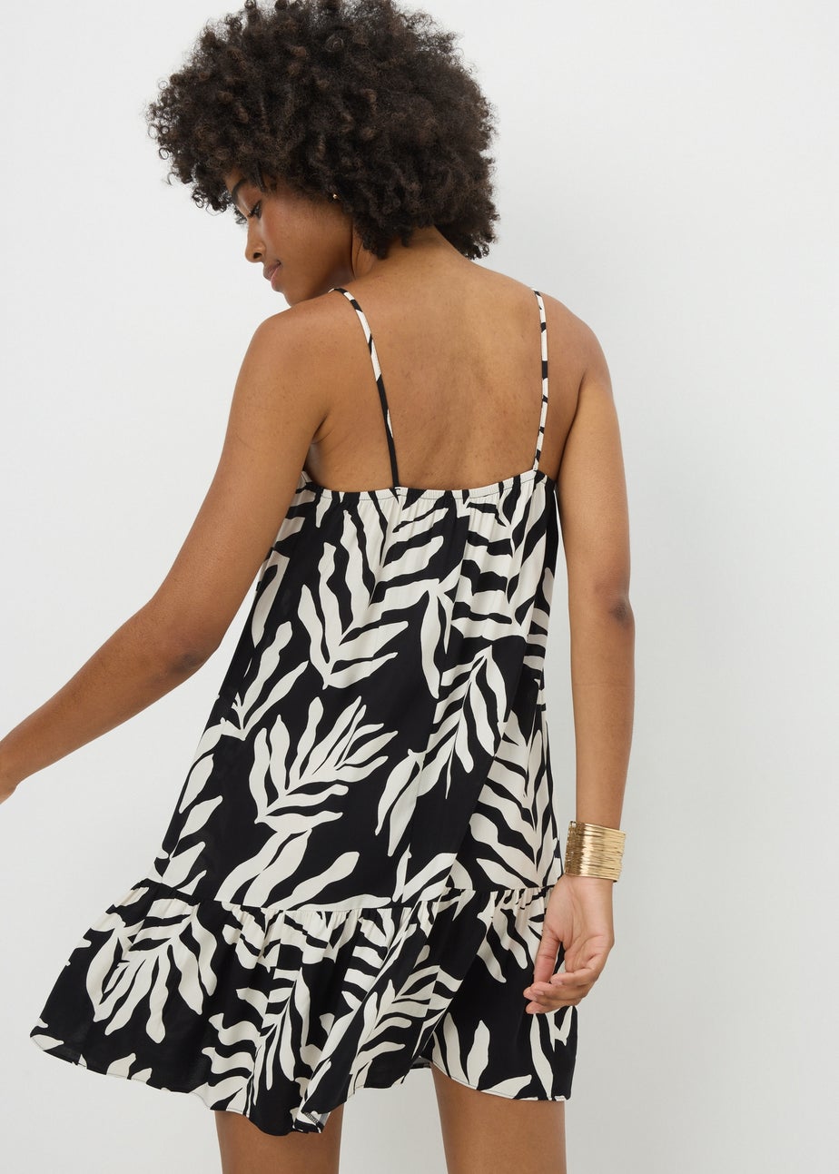 Black Monochrome Leaf Print Cami Mini Dress