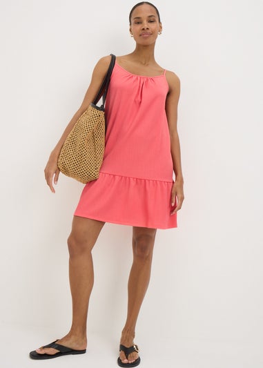 Coral Crinkle Cami Mini Dress
