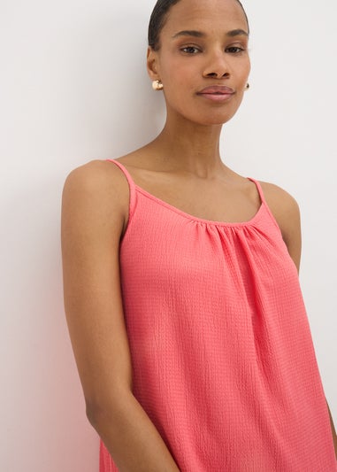 Coral Crinkle Cami Mini Dress