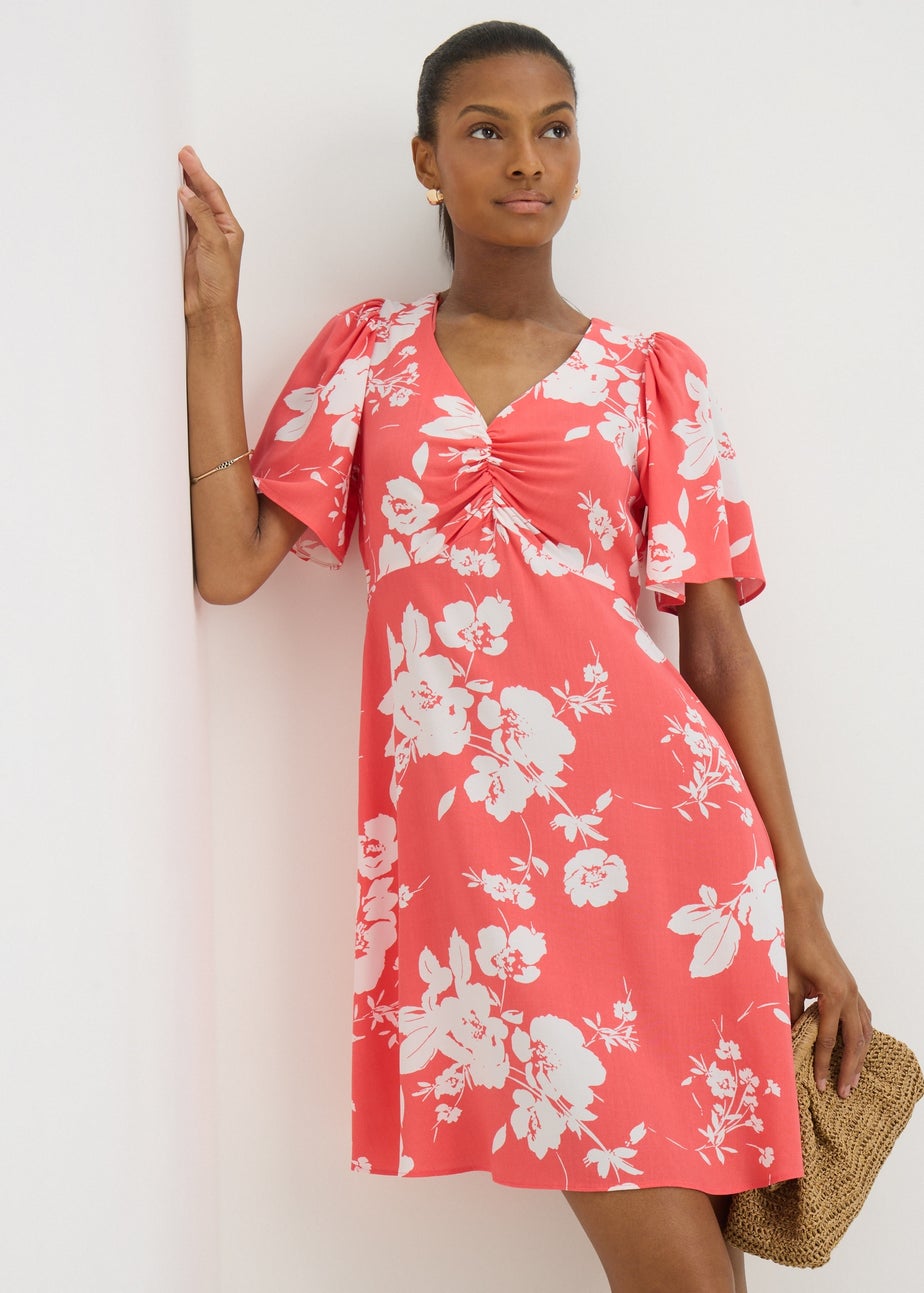 Coral Floral Mini Tea Dress